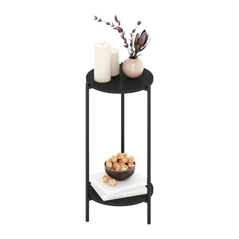 Besi 2-Tier Modern Tall Round Side End Table with Sturdy Metal Legs, Americano. Picture 4