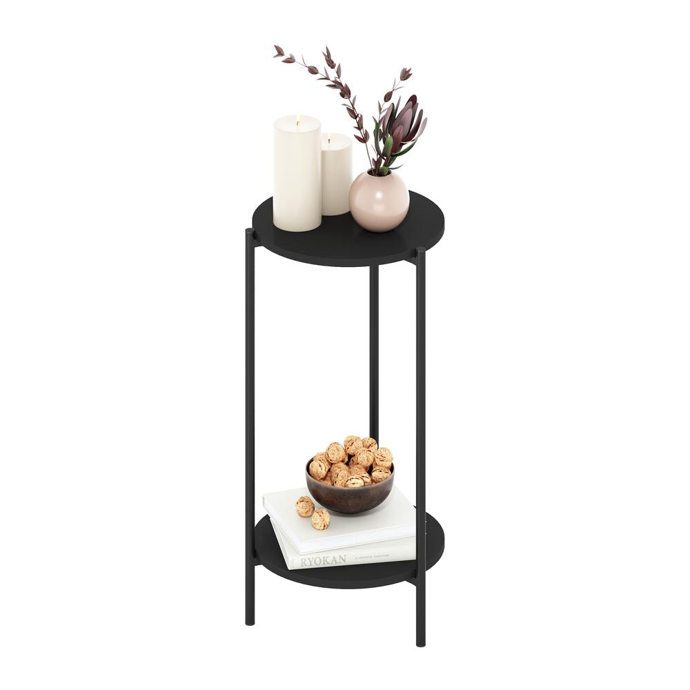 Besi 2-Tier Modern Tall Round Side End Table with Sturdy Metal Legs, Americano. Picture 5