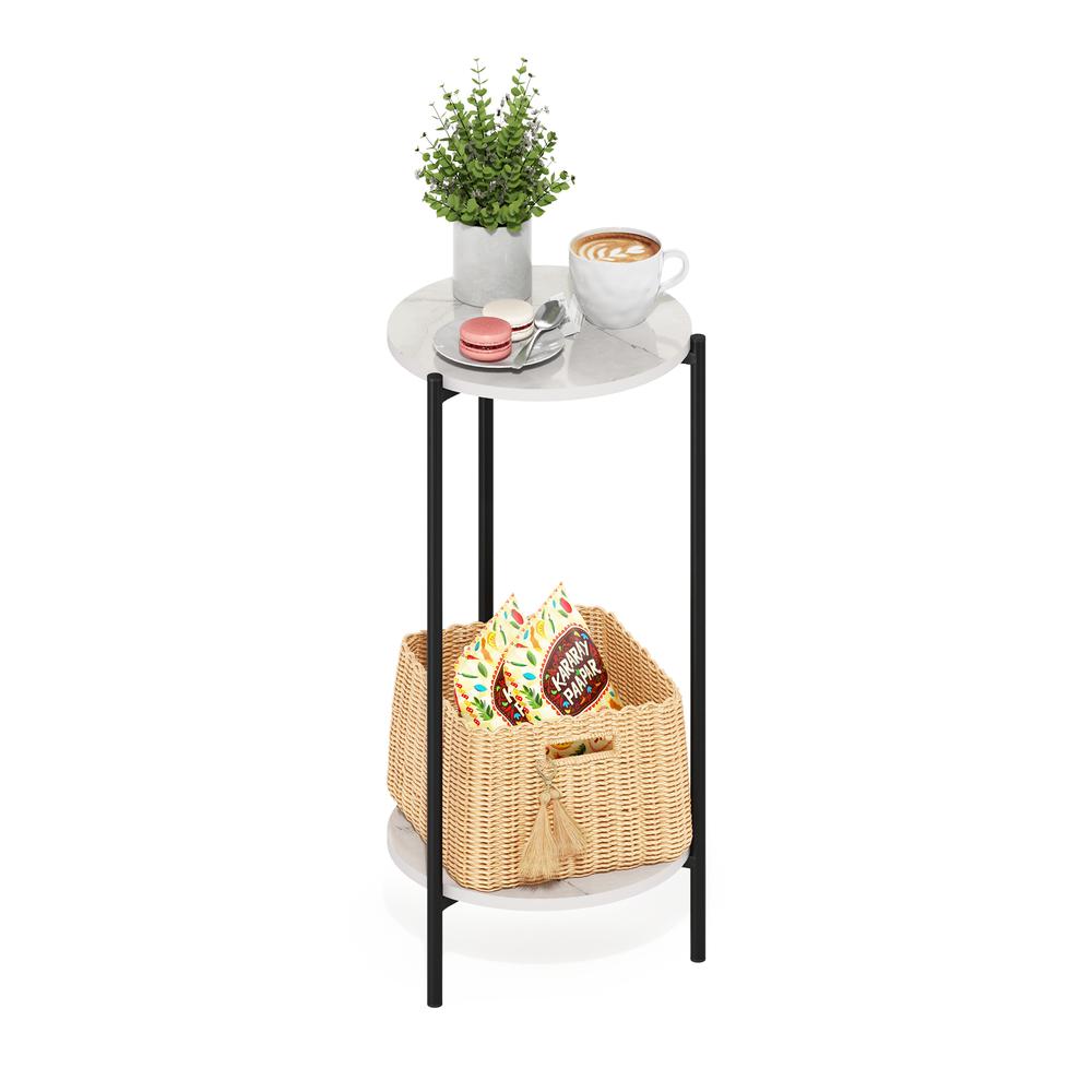 Besi 2-Tier Modern Tall Round Side End Table, Marble White. Picture 4