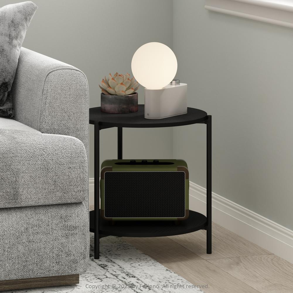 Besi 2-Tier Modern Round Side End Table with Sturdy Metal Legs, Americano. Picture 2