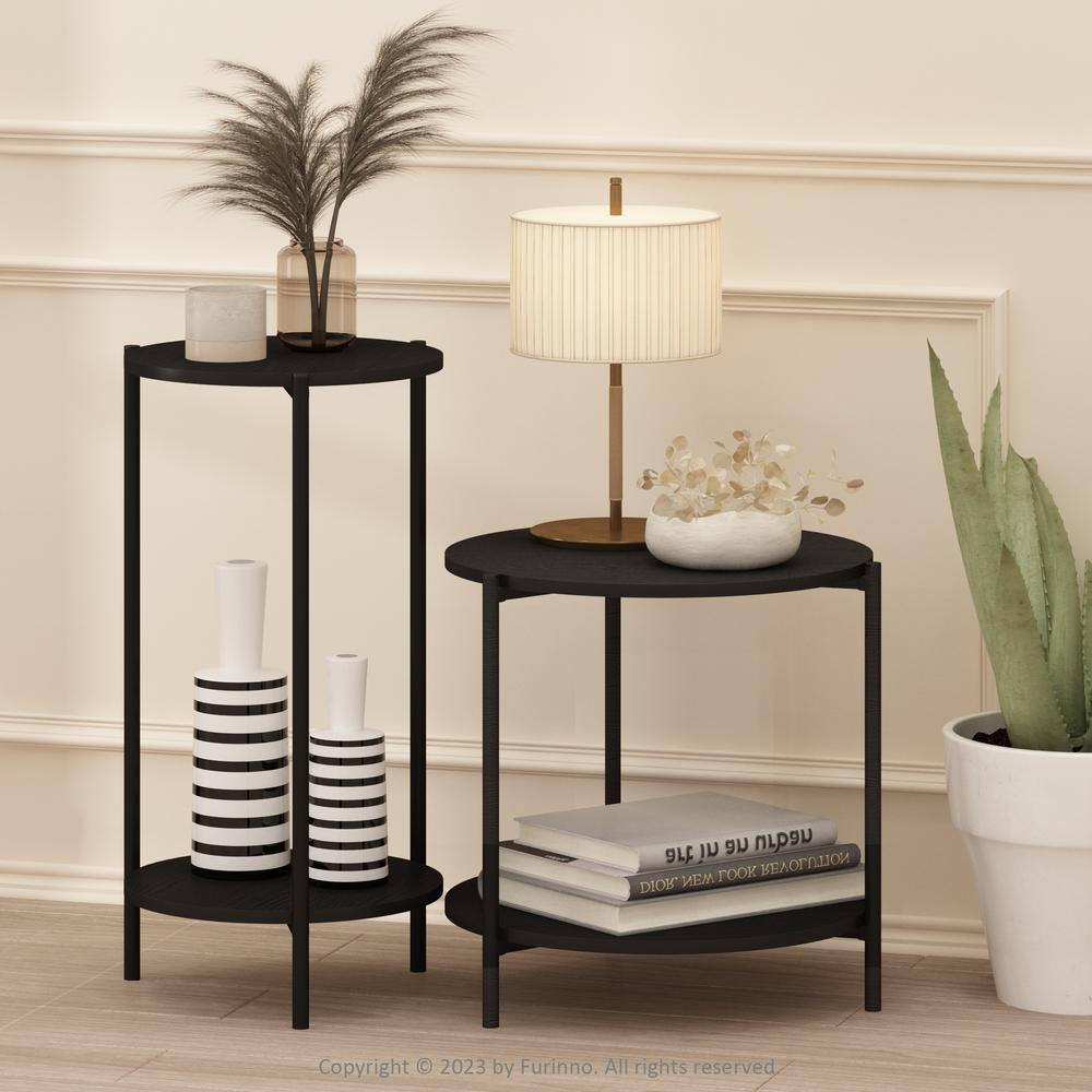 Besi 2-Tier Modern Round Side End Table with Sturdy Metal Legs, Americano. Picture 5