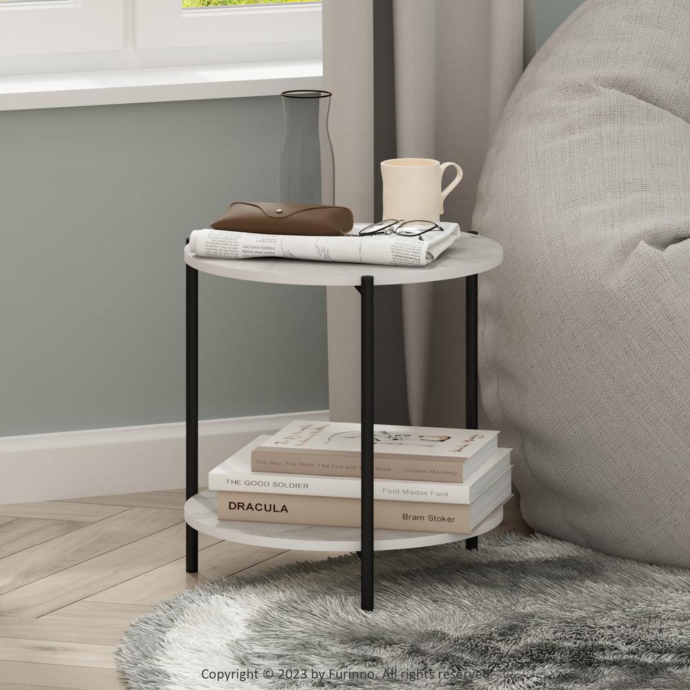 Besi 2-Tier Modern Round Side End Table with Sturdy Metal Legs, Marble White. Picture 2