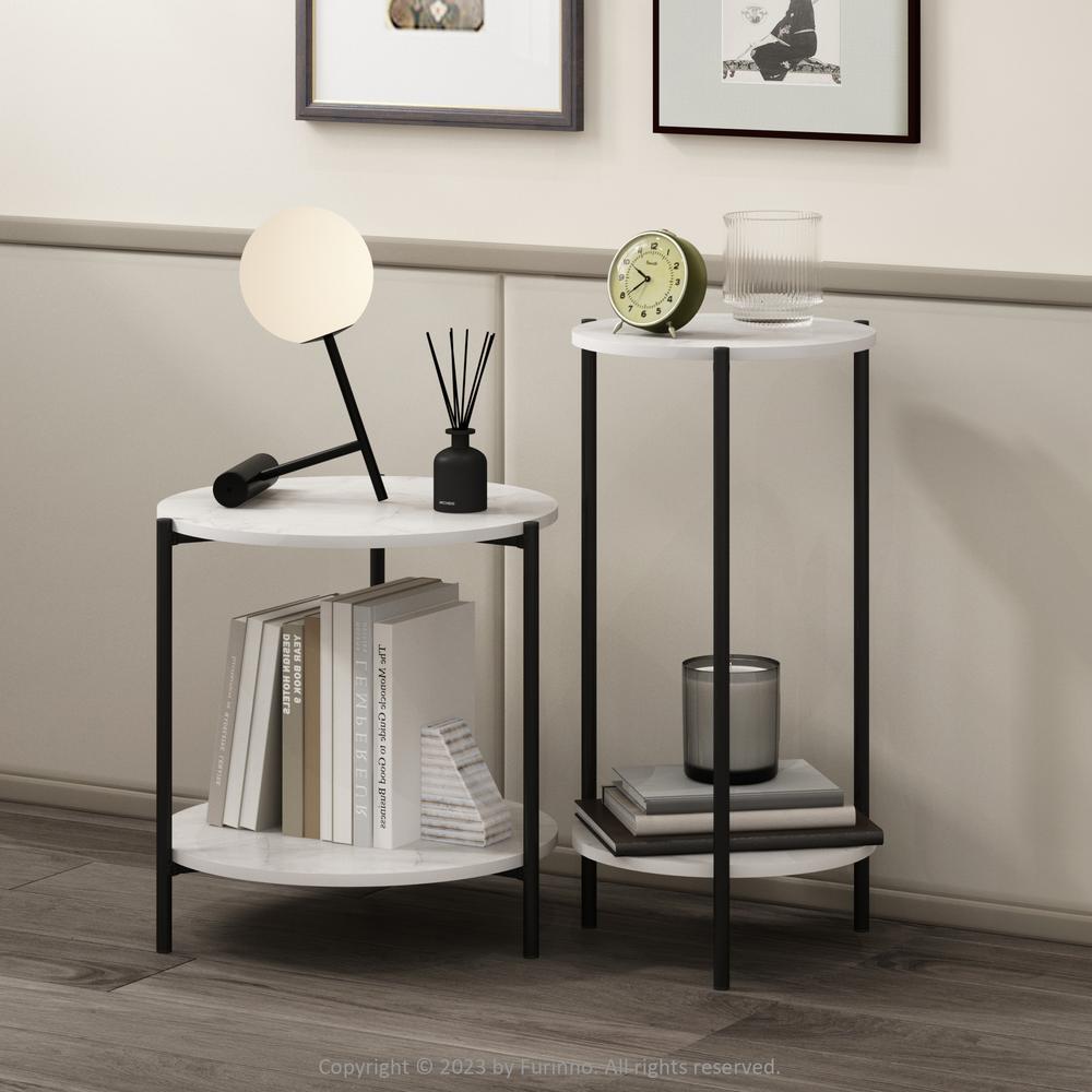 Besi 2-Tier Modern Round Side End Table with Sturdy Metal Legs, Marble White. Picture 5