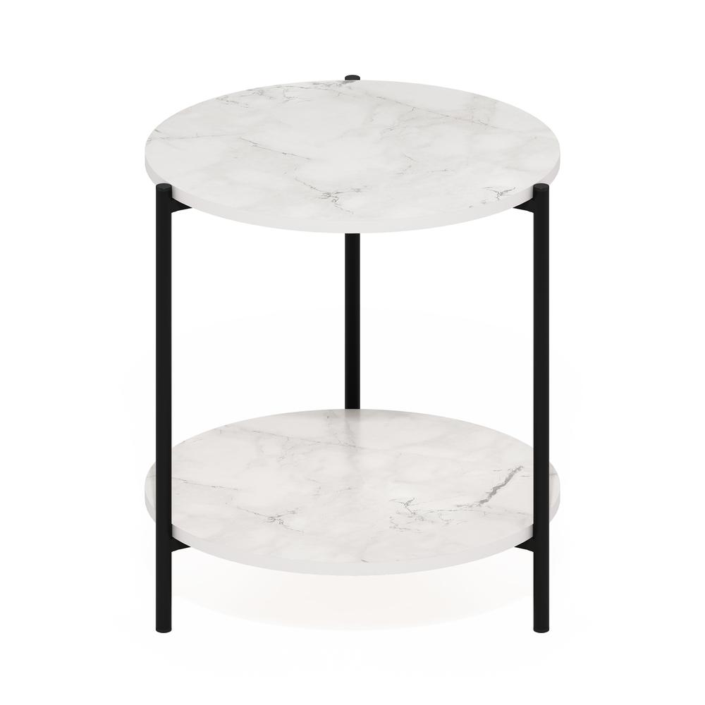 Besi 2-Tier Modern Round Side End Table with Sturdy Metal Legs, Marble White. Picture 1