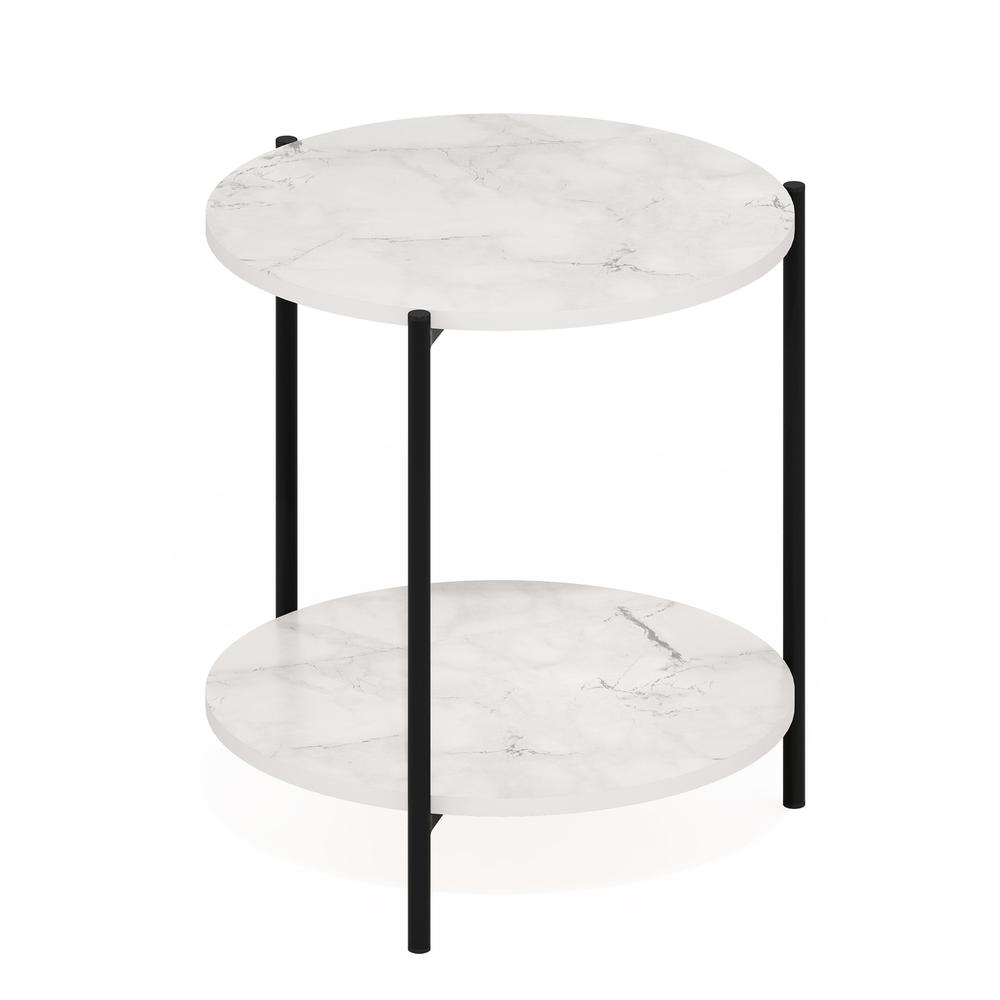 Besi 2-Tier Modern Round Side End Table with Sturdy Metal Legs, Marble White. Picture 3
