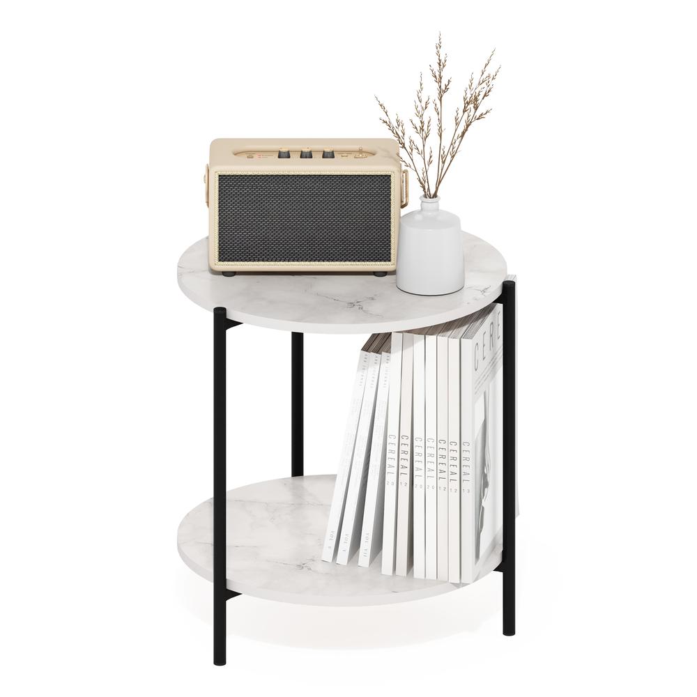Besi 2-Tier Modern Round Side End Table with Sturdy Metal Legs, Marble White. Picture 4