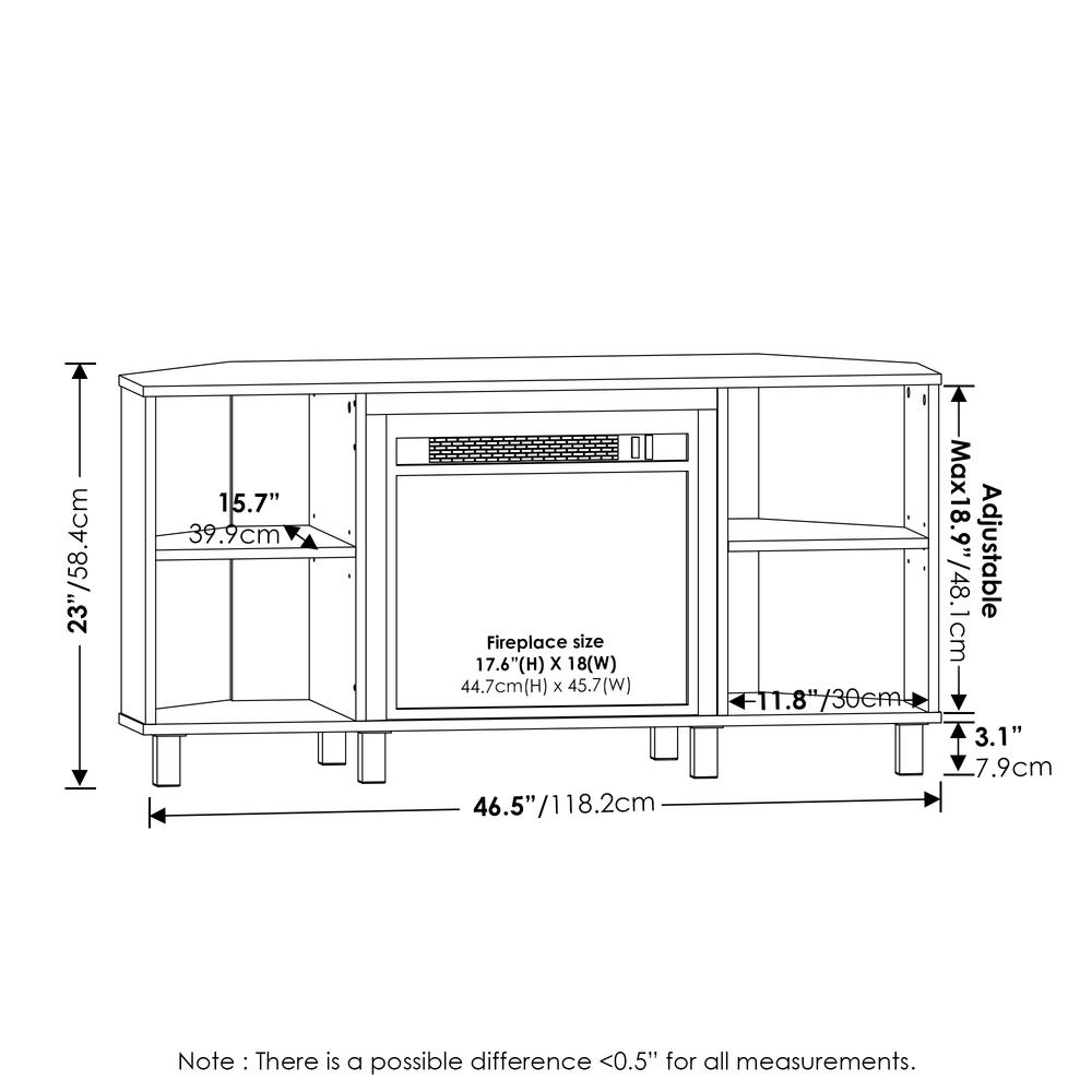 Jensen Corner Fireplace TV Stand with 4 Open Compartments, Solid White. Picture 7