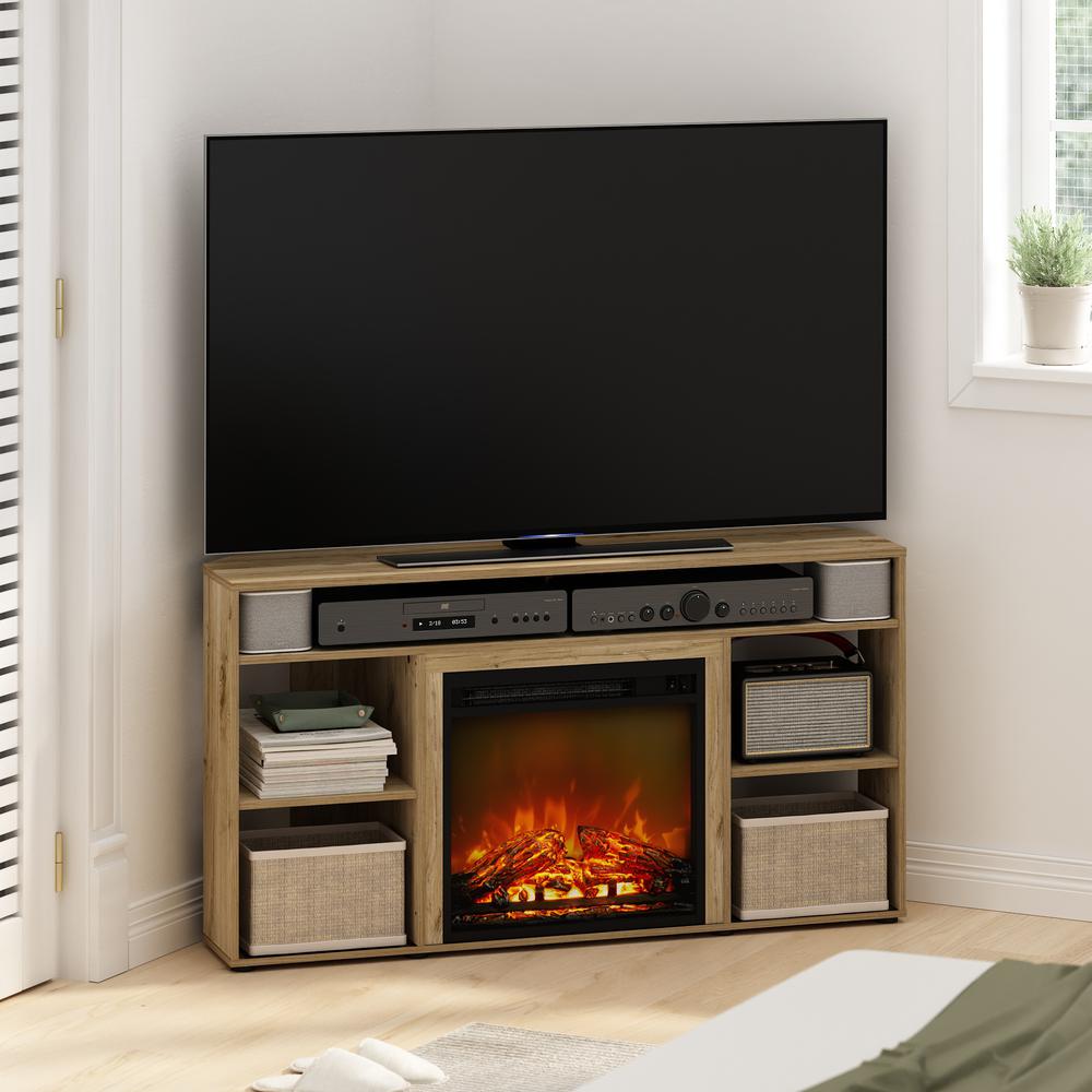 Jensen Corner TV Stand with Fireplace for TV up to 55 Inches, Flagstaff Oak. Picture 2