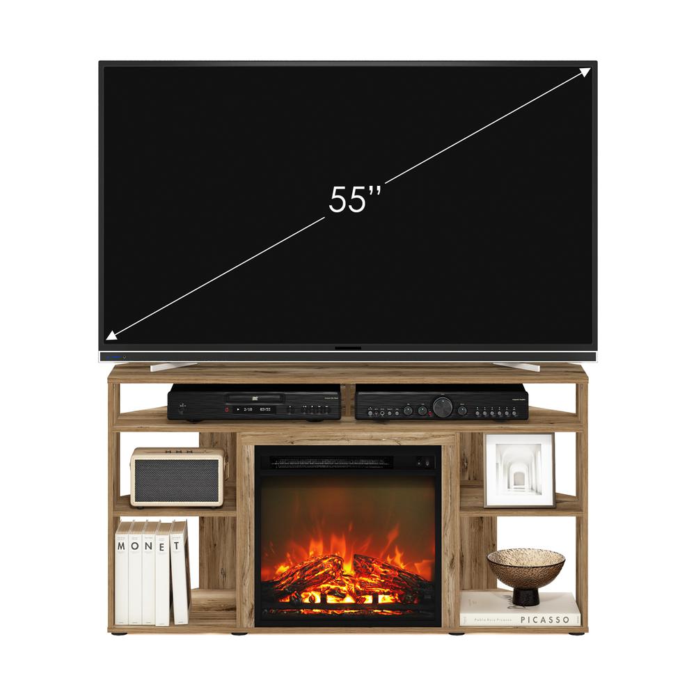 Jensen Corner TV Stand with Fireplace for TV up to 55 Inches, Flagstaff Oak. Picture 7