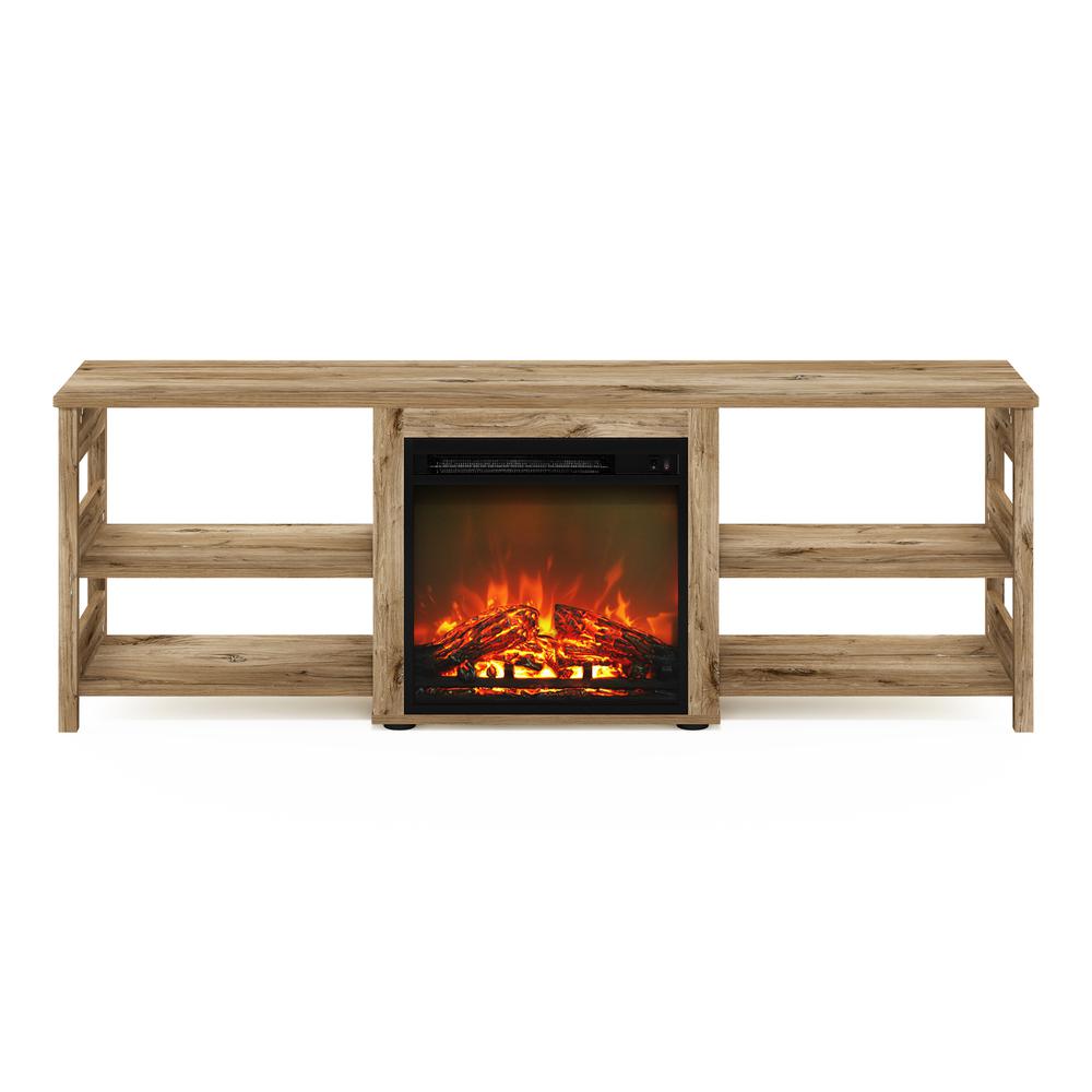 Classic 70 Inch TV Stand with Fireplace, Flagstaff Oak. Picture 2