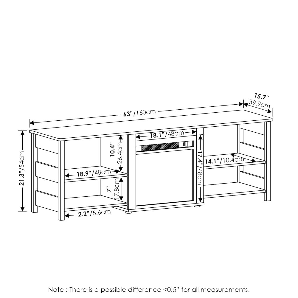 Classic 70 Inch TV Stand with Fireplace, Flagstaff Oak. Picture 4