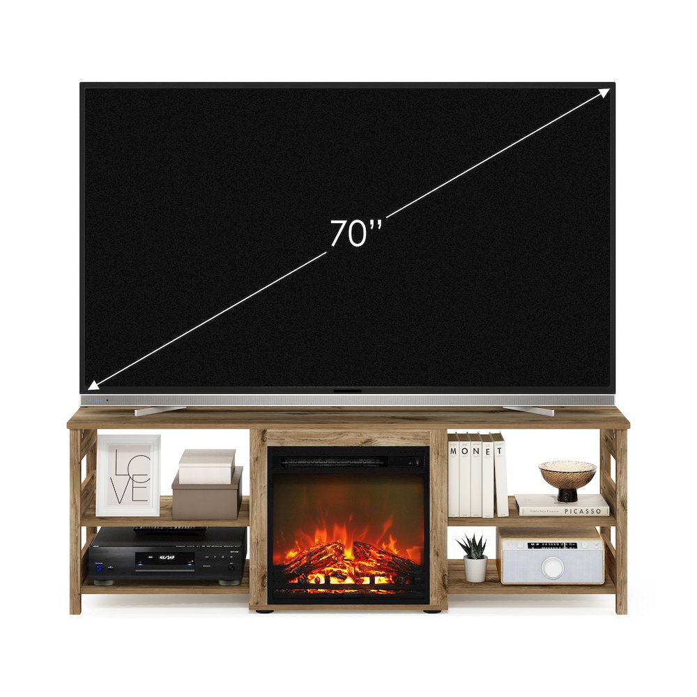 Fireplace TV Stand for TV up to 70 Inch, with Open Shelf,Brown Oak. Picture 6