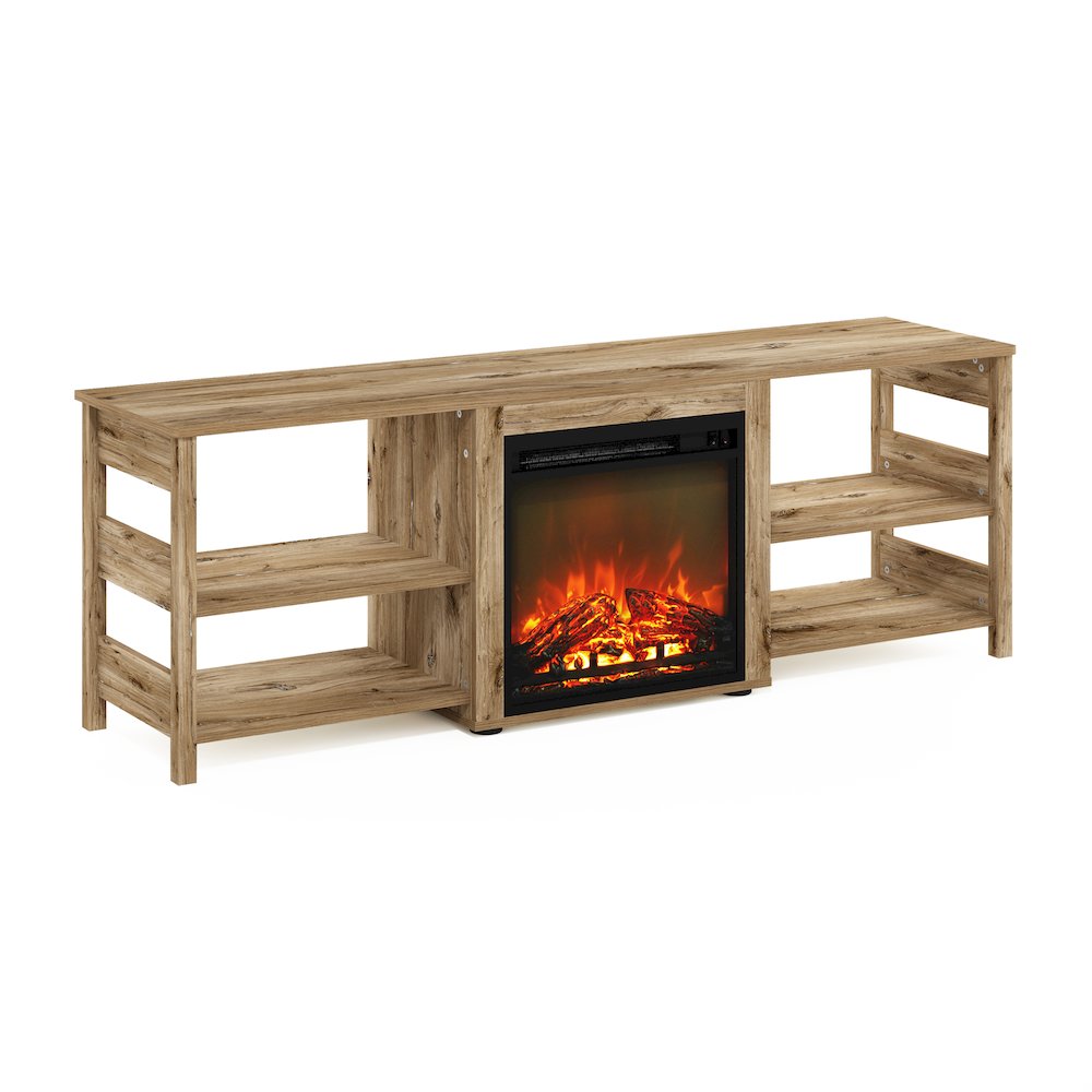 Fireplace TV Stand for TV up to 70 Inch, with Open Shelf,Brown Oak. Picture 2