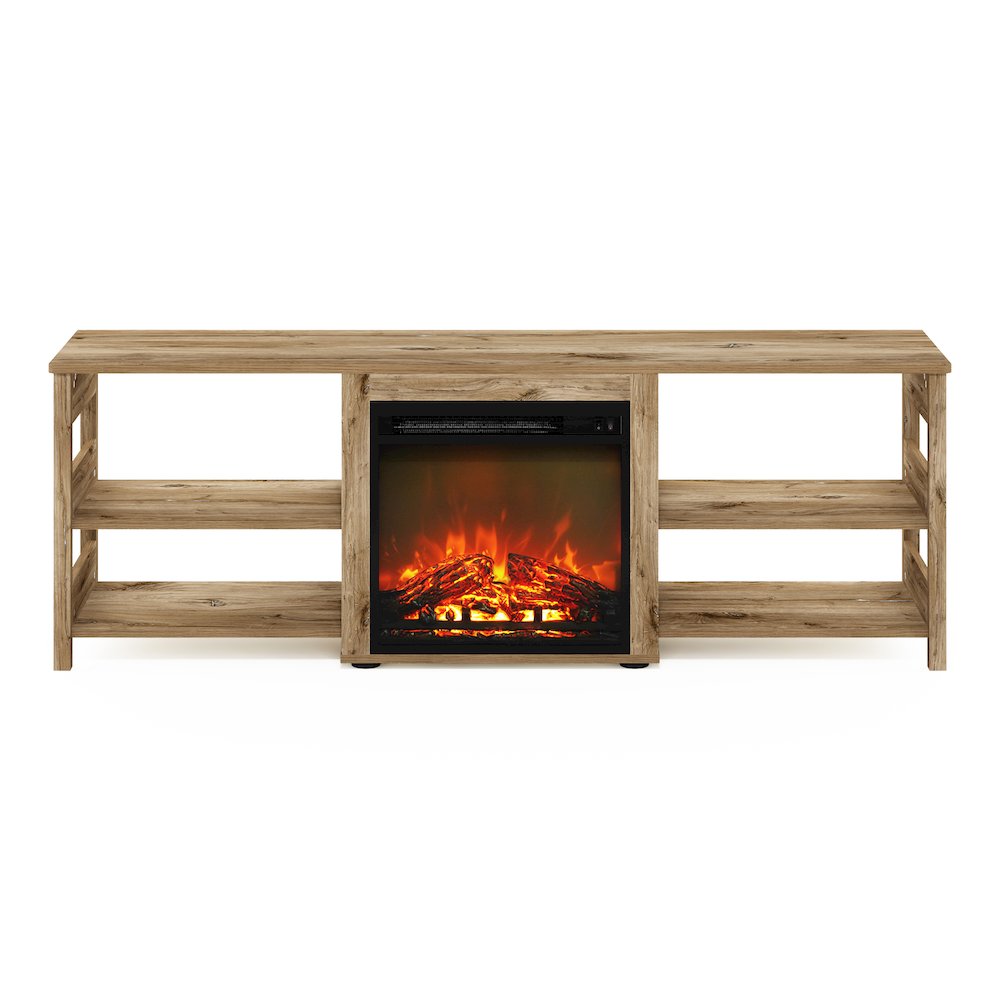 Fireplace TV Stand for TV up to 70 Inch, with Open Shelf,Brown Oak. Picture 1