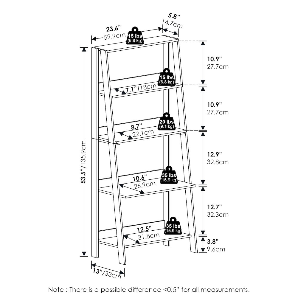5-Tier Ladder Shelf, Bookshelf, Display Storage Shelves, Plain White. Picture 6