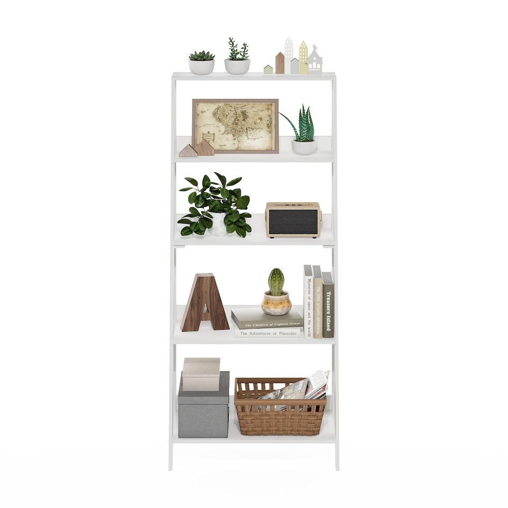 5-Tier Ladder Shelf, Bookshelf, Display Storage Shelves, Plain White. Picture 2
