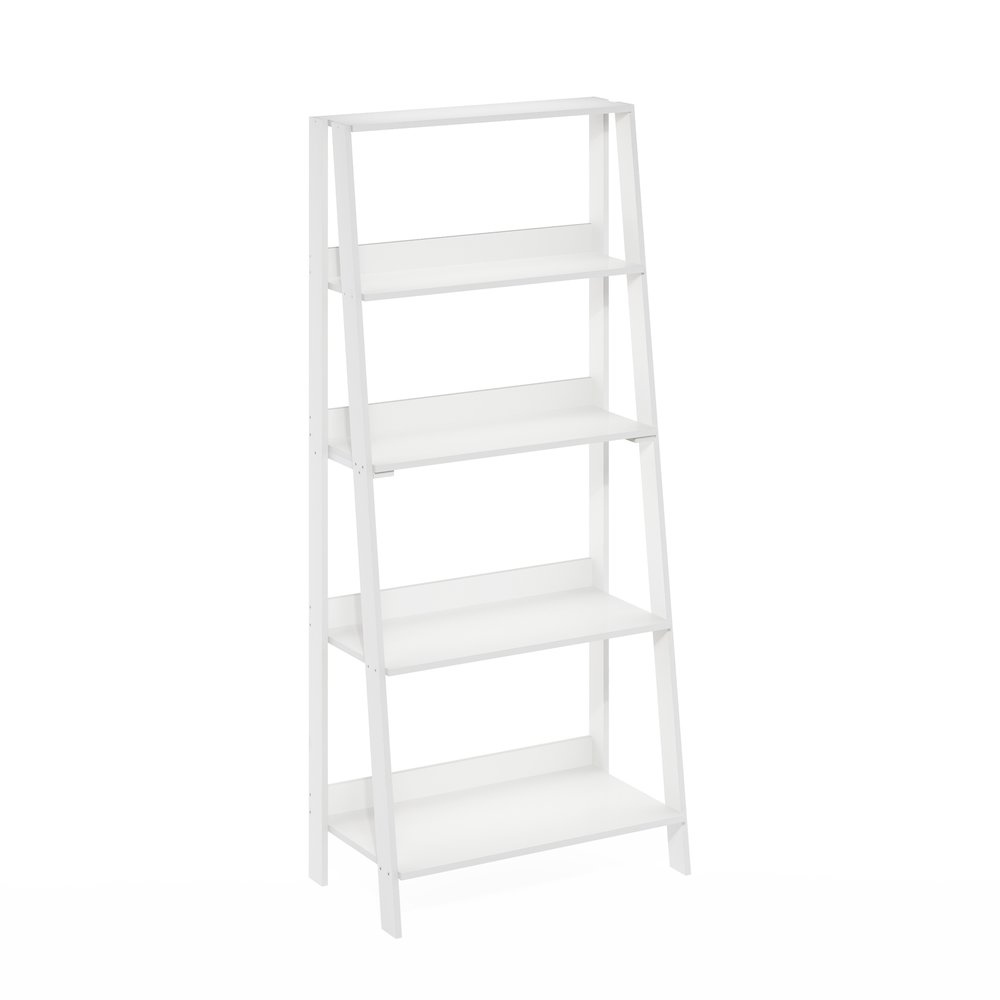 5-Tier Ladder Shelf, Bookshelf, Display Storage Shelves, Plain White. Picture 1