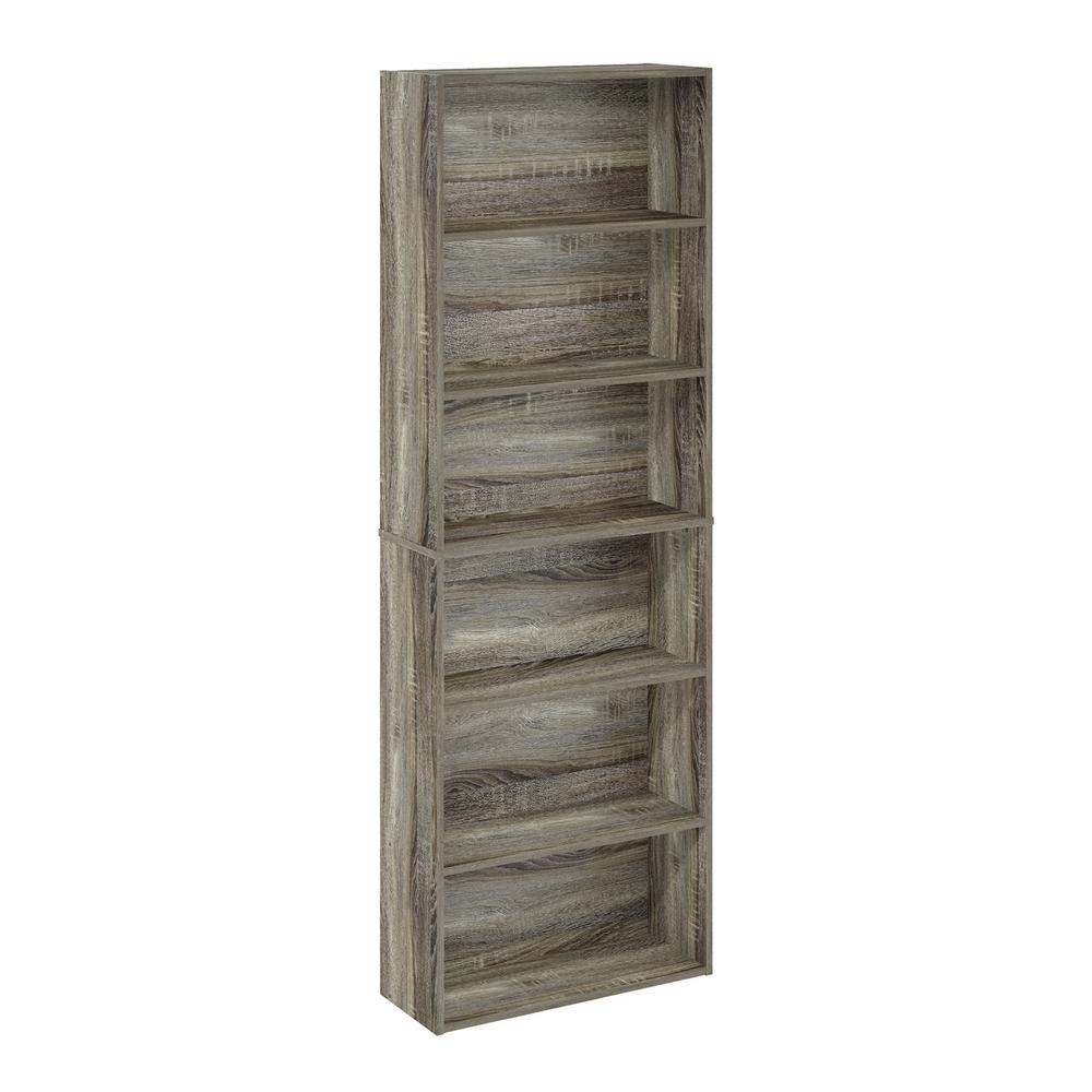 JAYA Simply Home Free Standing 6-Tier Open Storage Bookcase, French Oak. Picture 1