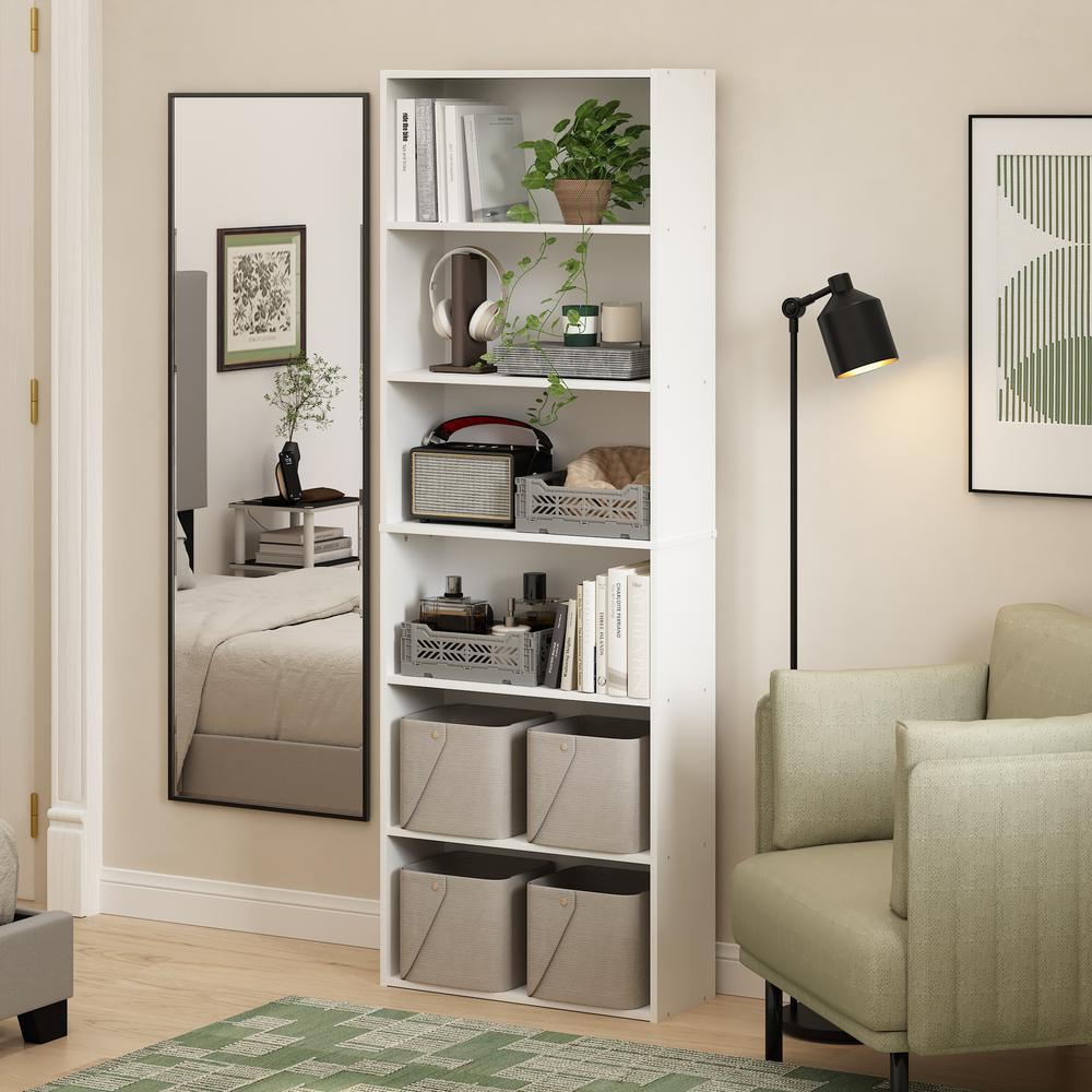 JAYA Simply Home Free Standing 6-Tier Open Storage Bookcase, White. Picture 2