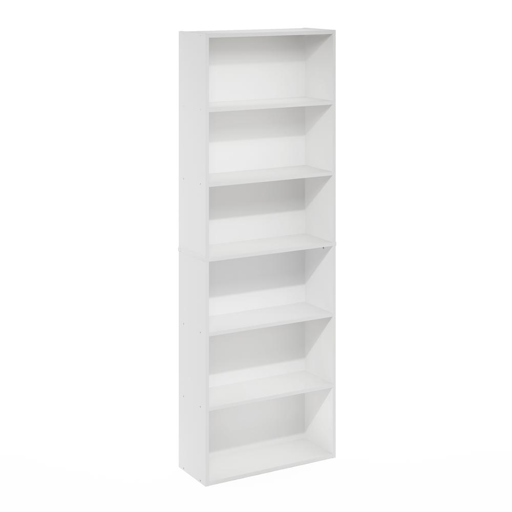 JAYA Simply Home Free Standing 6-Tier Open Storage Bookcase, White. Picture 1