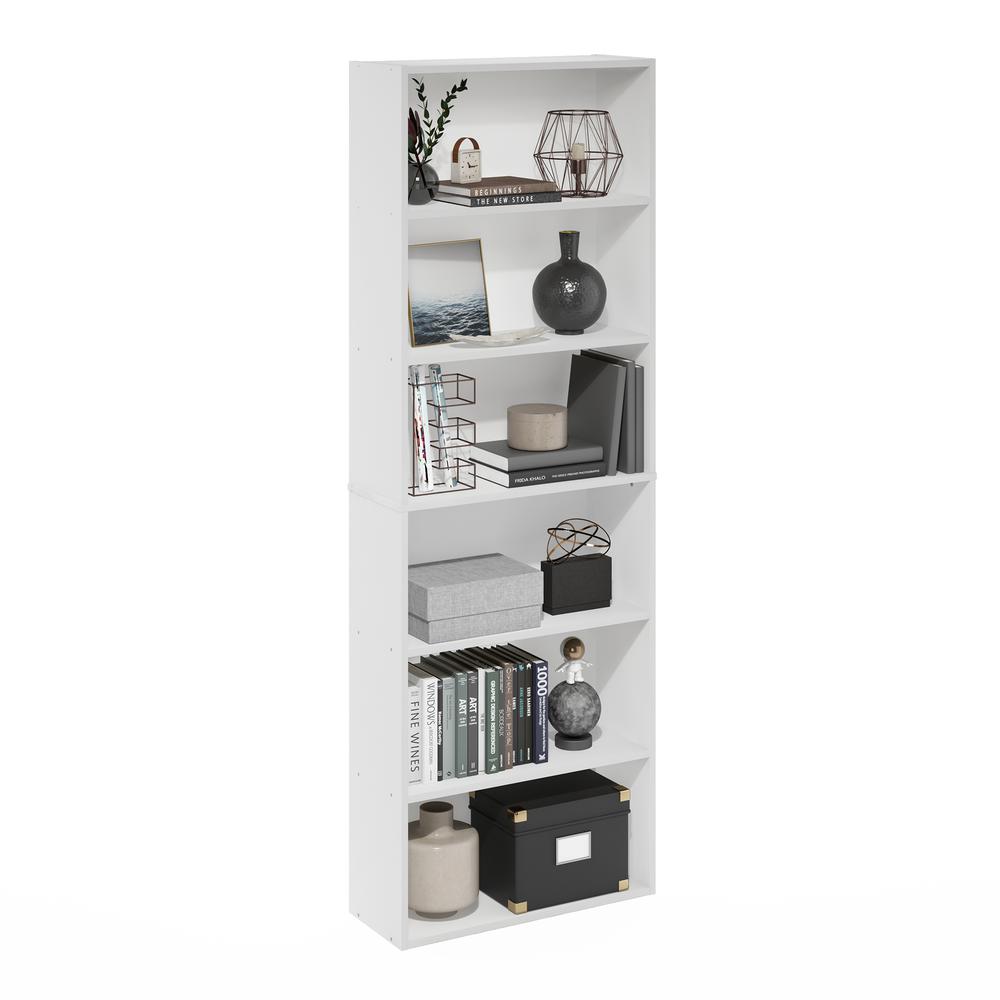 JAYA Simply Home Free Standing 6-Tier Open Storage Bookcase, White. Picture 4