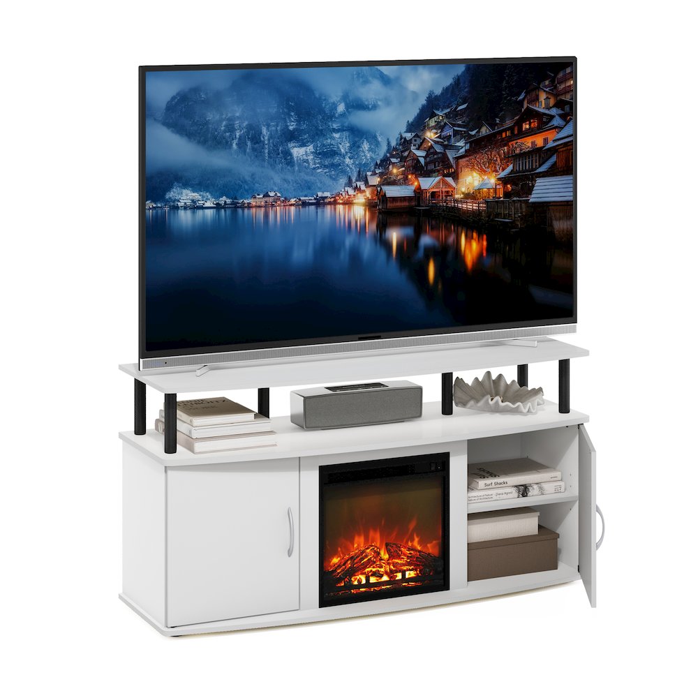 Fireplace TV Stand for TV up to 55 Inch, with Open Shelf, Plain White. Picture 4