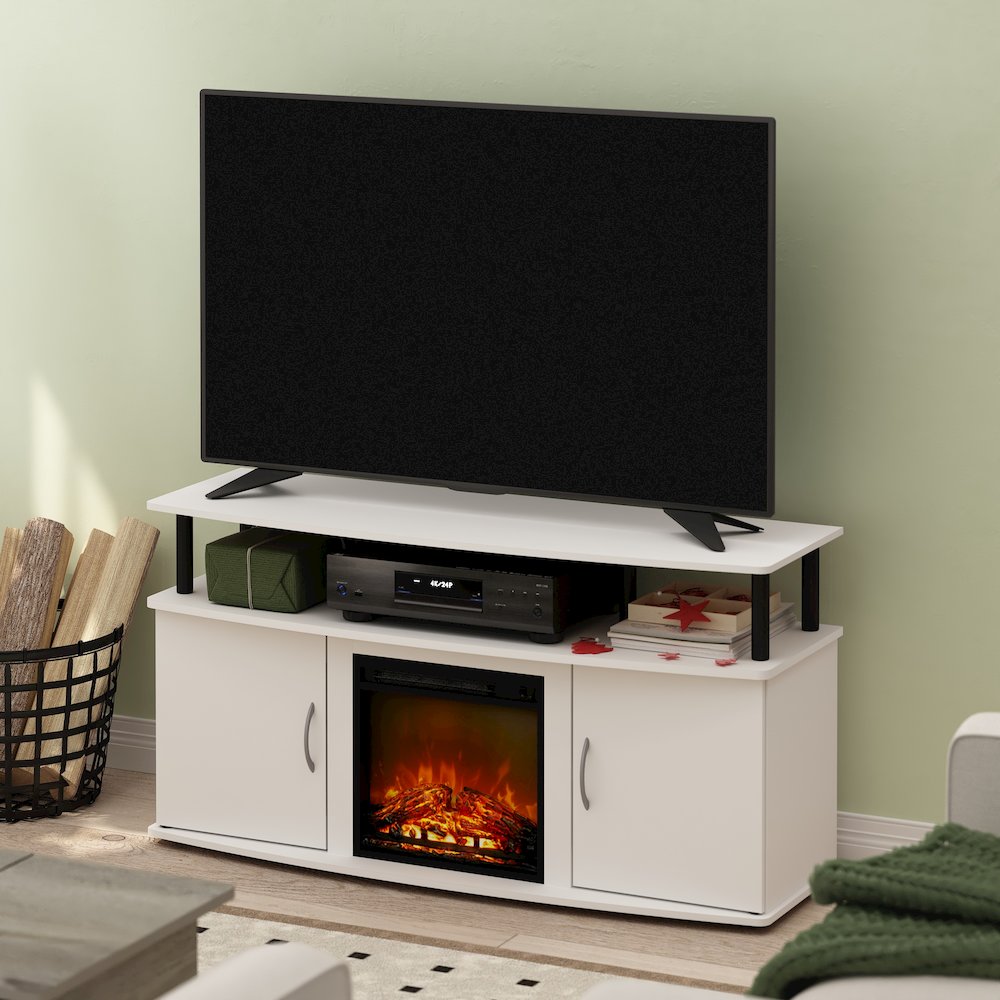 Fireplace TV Stand for TV up to 55 Inch, with Open Shelf, Plain White. Picture 5
