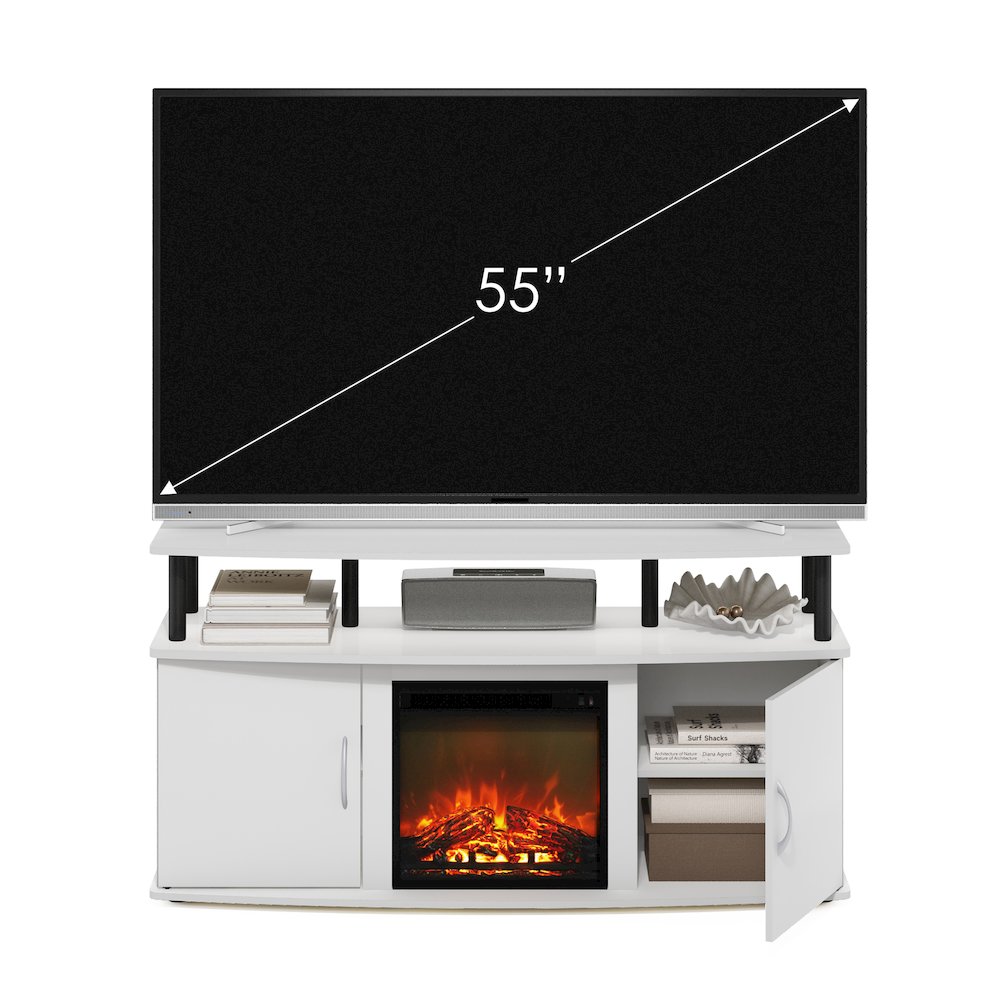 Fireplace TV Stand for TV up to 55 Inch, with Open Shelf, Plain White. Picture 7