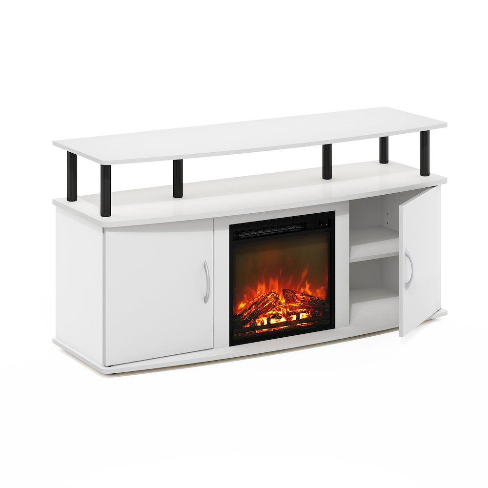 Fireplace TV Stand for TV up to 55 Inch, with Open Shelf, Plain White. Picture 1