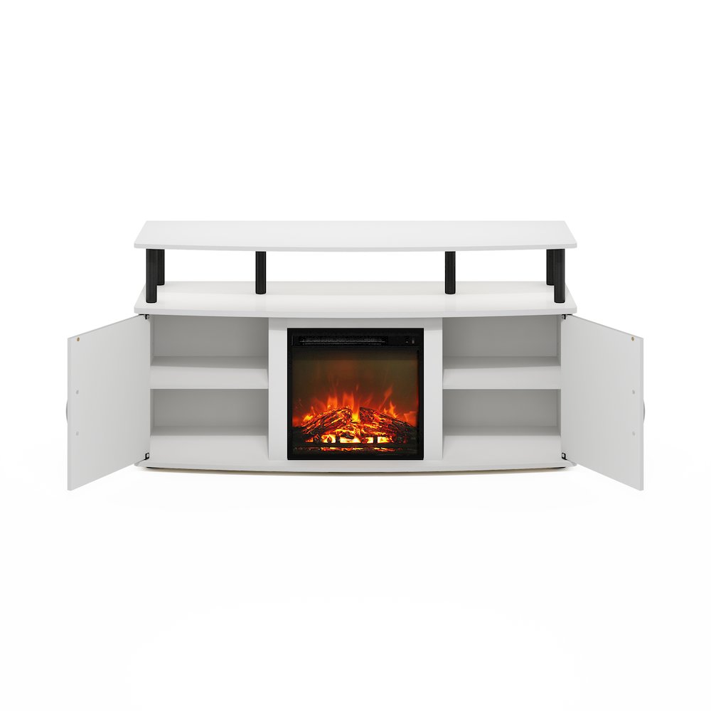 Fireplace TV Stand for TV up to 55 Inch, with Open Shelf, Plain White. Picture 3