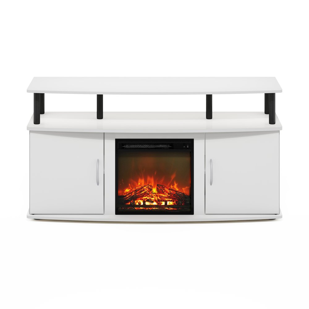 Fireplace TV Stand for TV up to 55 Inch, with Open Shelf, Plain White. Picture 2