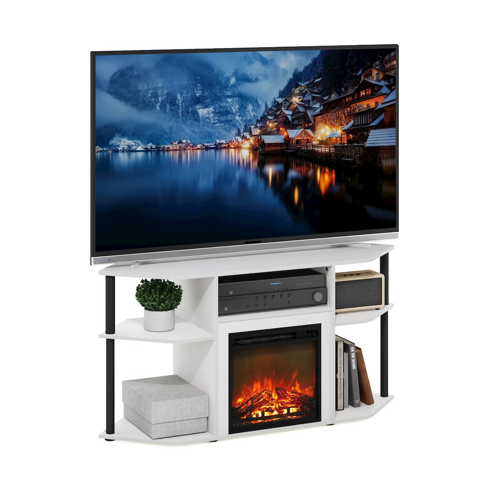 Fireplace TV Stand  for TV up to 55 Inch, with Open Shelves,Plain White. Picture 3