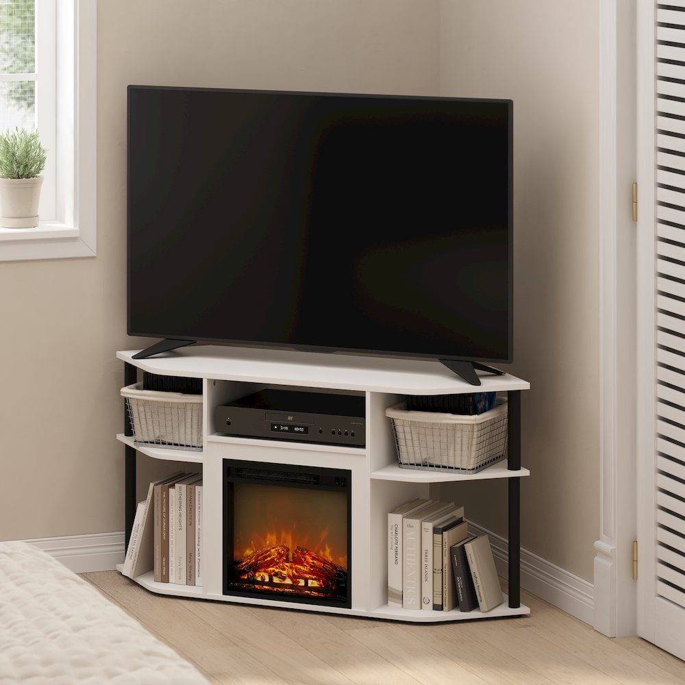 Fireplace TV Stand  for TV up to 55 Inch, with Open Shelves,Plain White. Picture 4