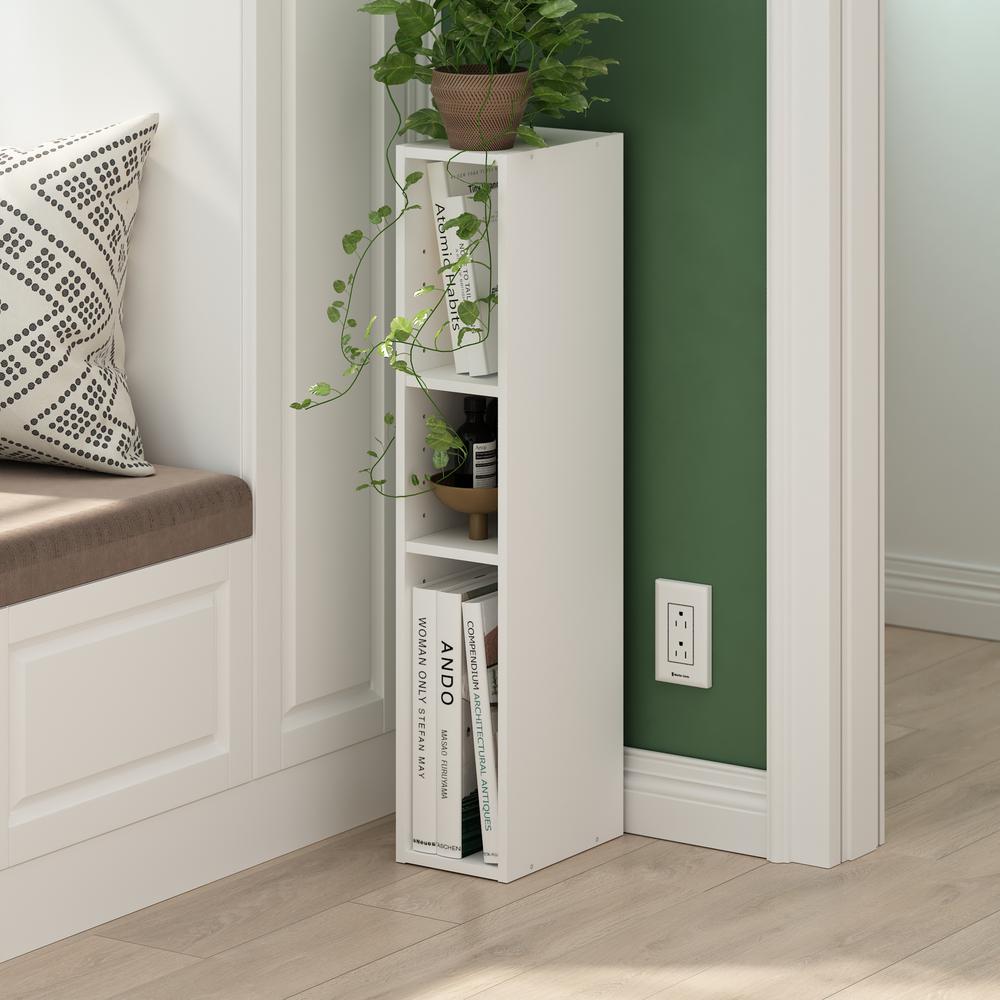 Fulda 3-Tier Space Saving Storage Shelf Bookcase, 6-Inch Width, White. Picture 6