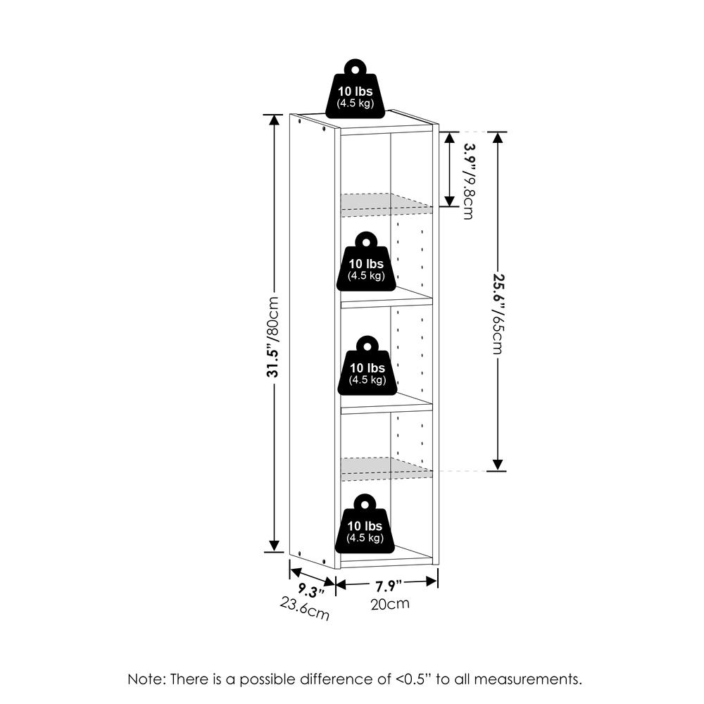 Fulda 3-Tier Space Saving Storage Shelf Bookcase, 8-Inch Width, White. Picture 2