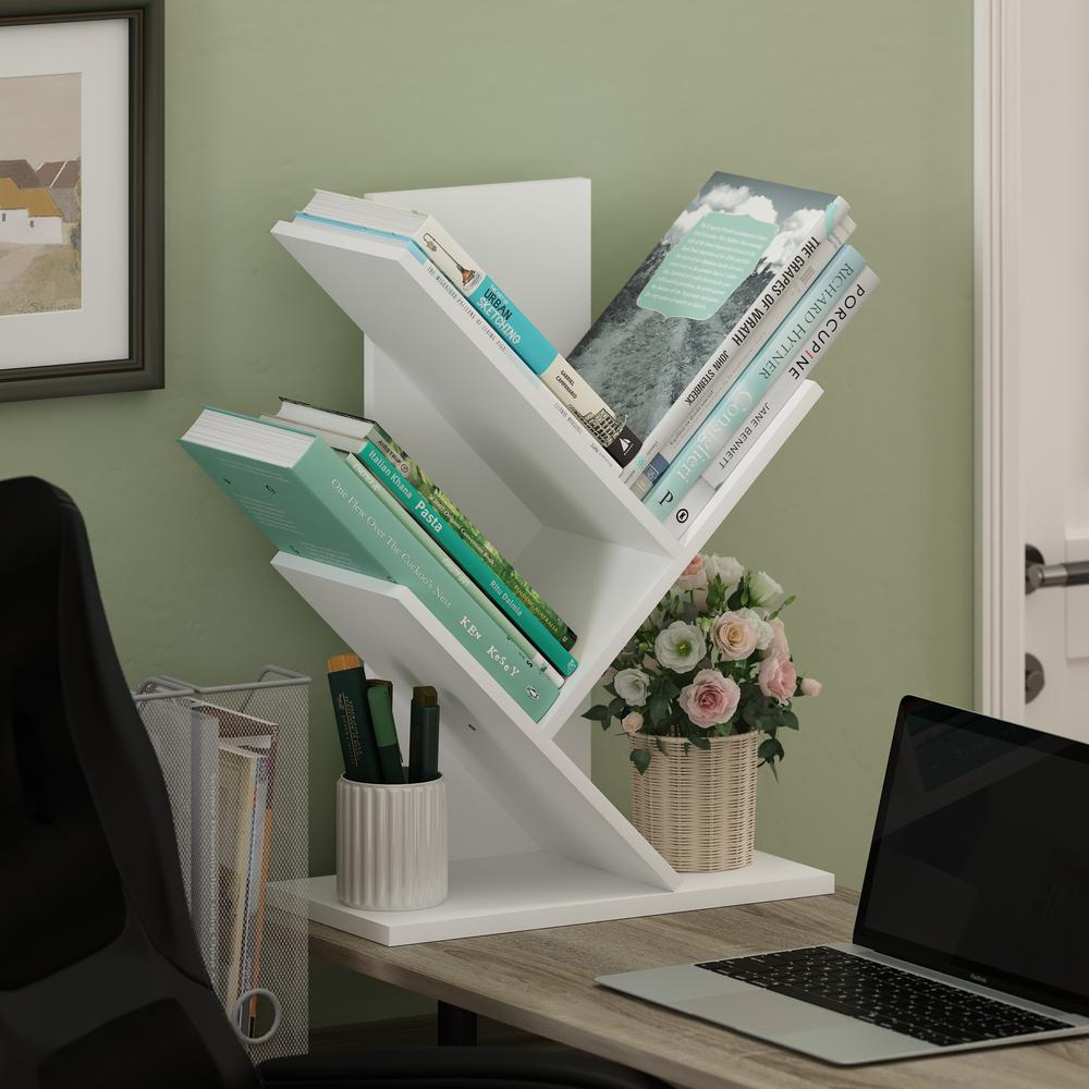 Tree Bookshelf 3-Tier Floor Standing Tree Bookcase, White. Picture 5