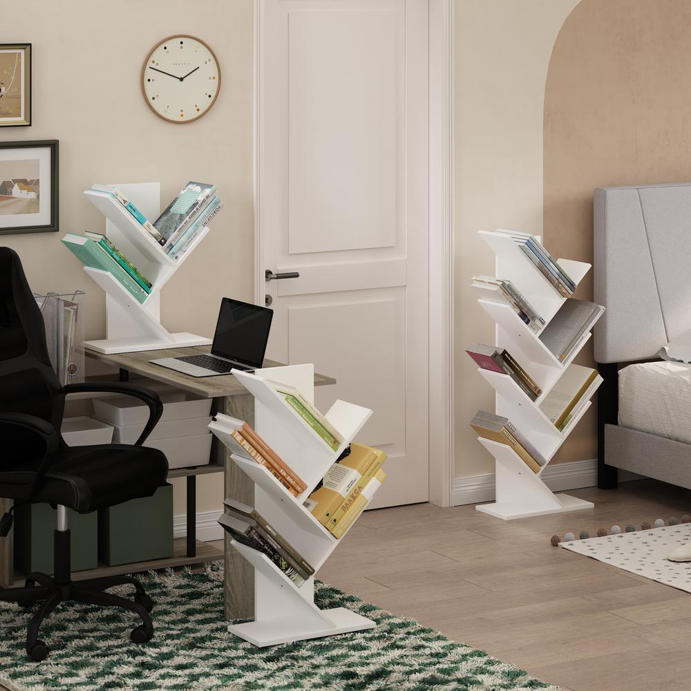 Tree Bookshelf 3-Tier Floor Standing Tree Bookcase, White. Picture 6