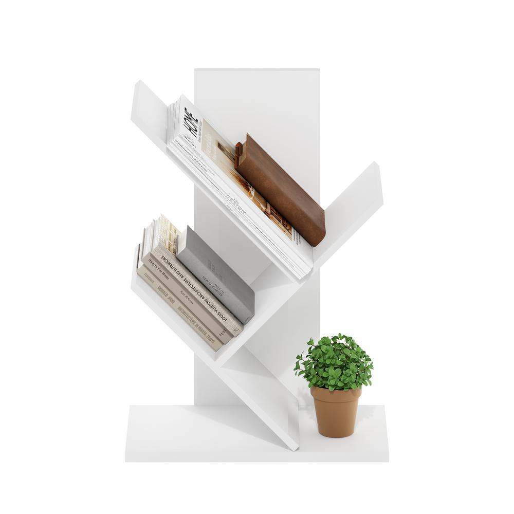 Tree Bookshelf 3-Tier Floor Standing Tree Bookcase, White. Picture 4