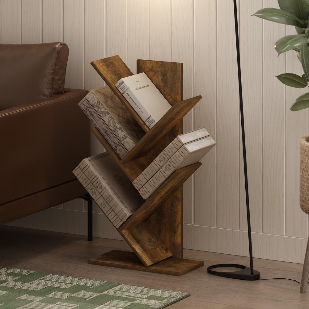 Tree Bookshelf 5-Tier Floor Standing Tree Bookcase, Amber Pine. Picture 5