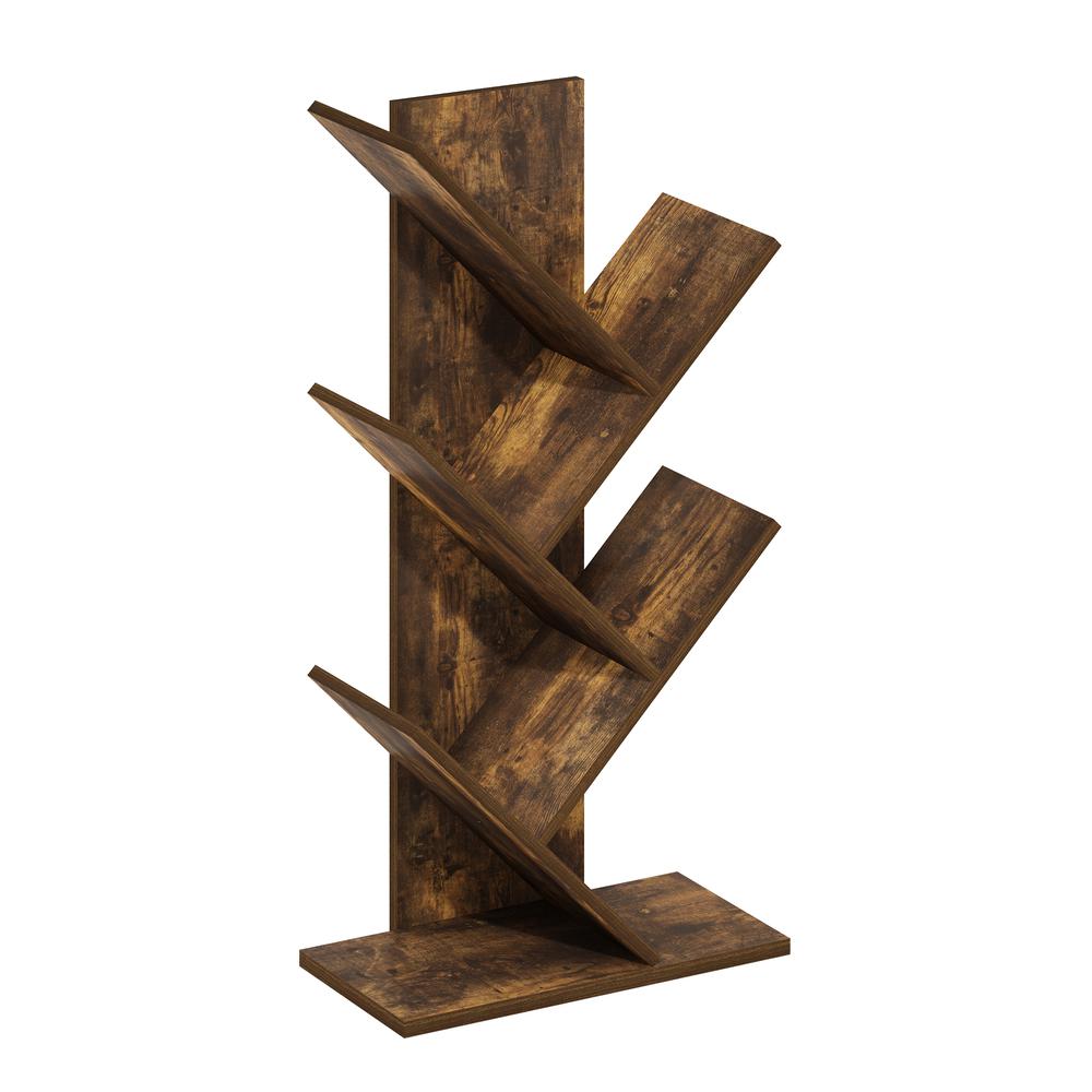 Tree Bookshelf 5-Tier Floor Standing Tree Bookcase, Amber Pine. Picture 1