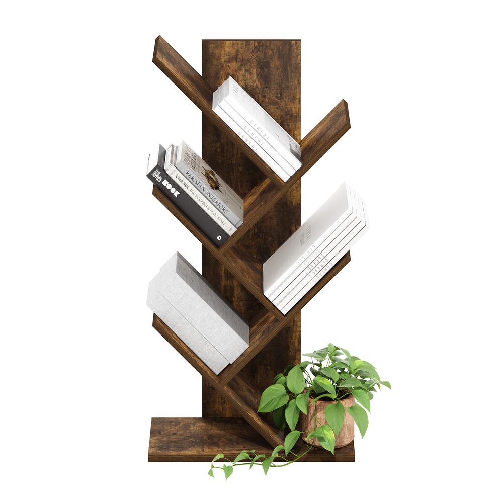 Tree Bookshelf 5-Tier Floor Standing Tree Bookcase, Amber Pine. Picture 4
