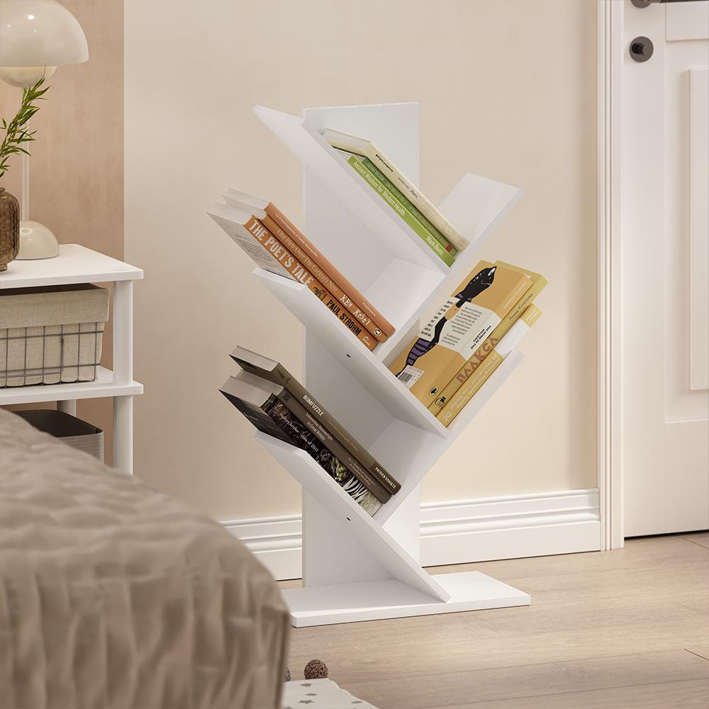 Tree Bookshelf 5-Tier Floor Standing Tree Bookcase, White. Picture 5