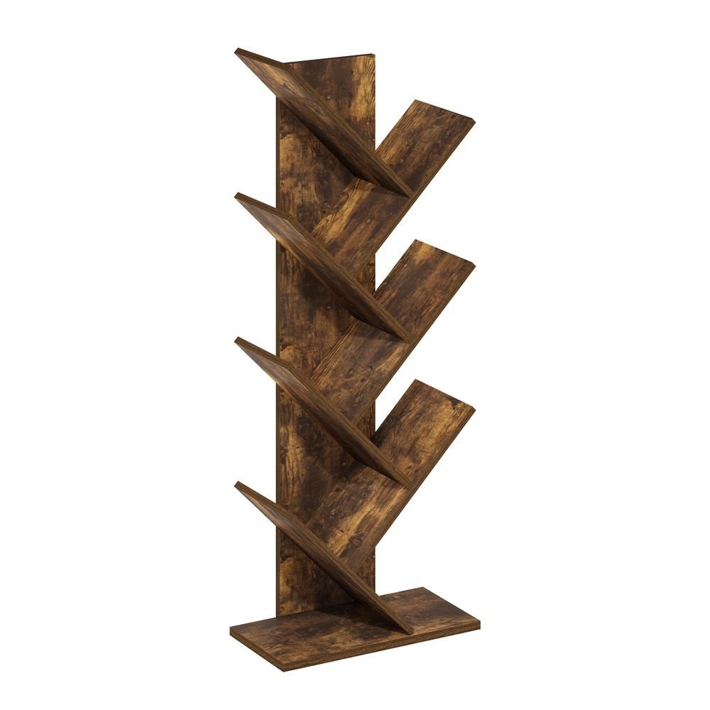 Tree Bookshelf 7-Tier Floor Standing Tree Bookcase, Amber Pine. Picture 1