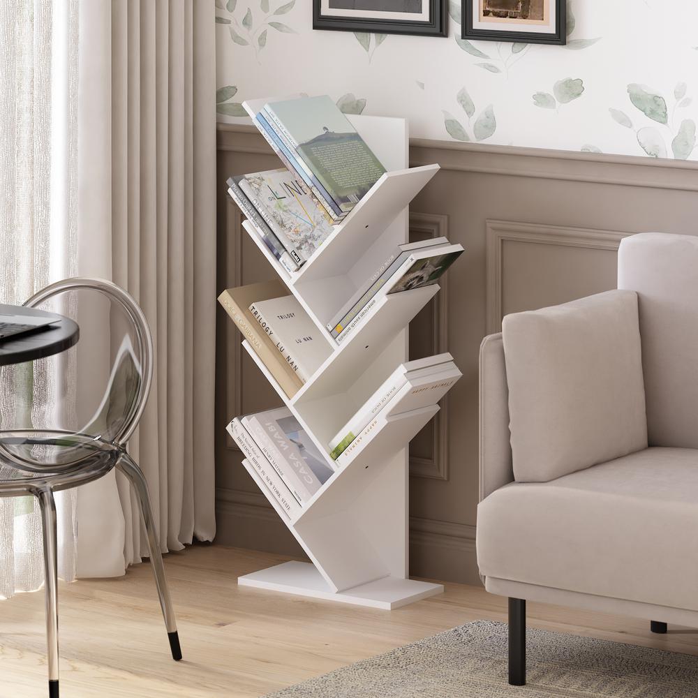 Tree Bookshelf 7-Tier Floor Standing Tree Bookcase, White. Picture 5