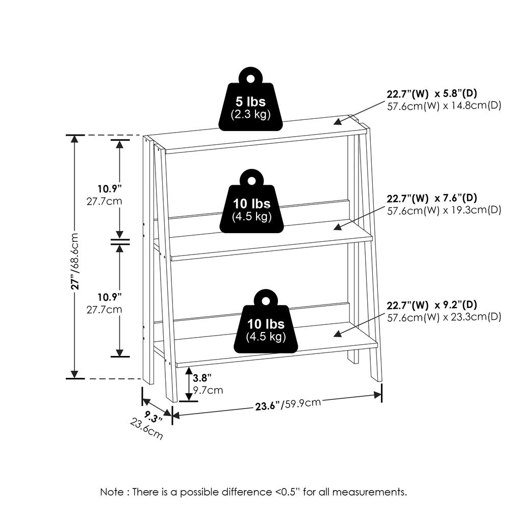 Ladder Bookcase Display Shelf, 3-Tier, White. Picture 6