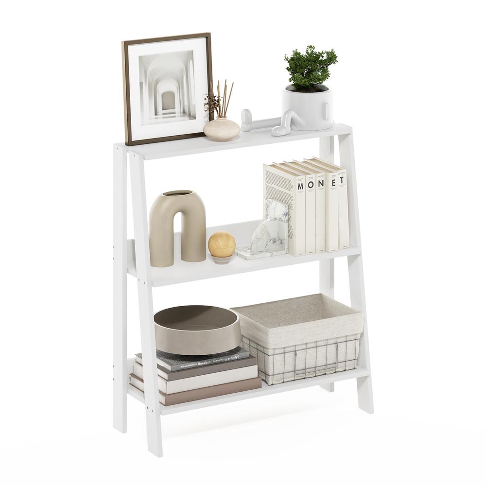 Ladder Bookcase Display Shelf, 3-Tier, White. Picture 3