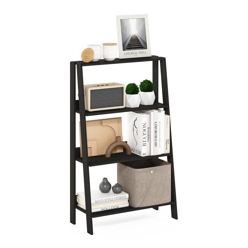 Ladder Bookcase Display Shelf, 4-Tier, Espresso. Picture 3