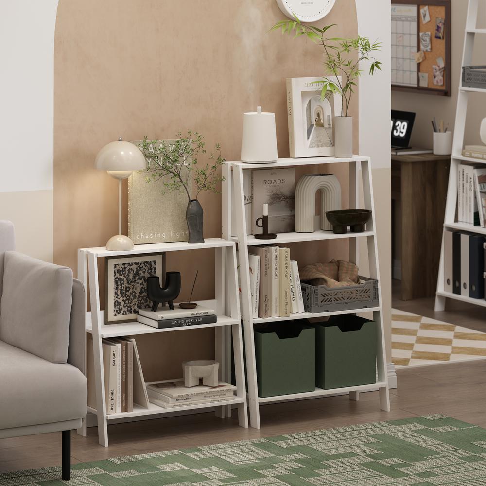 Ladder Bookcase Display Shelf, 4-Tier, White. Picture 5