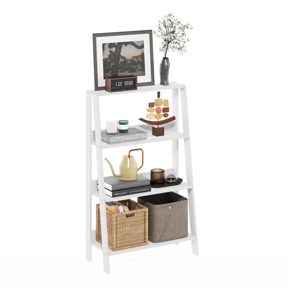 Ladder Bookcase Display Shelf, 4-Tier, White. Picture 3