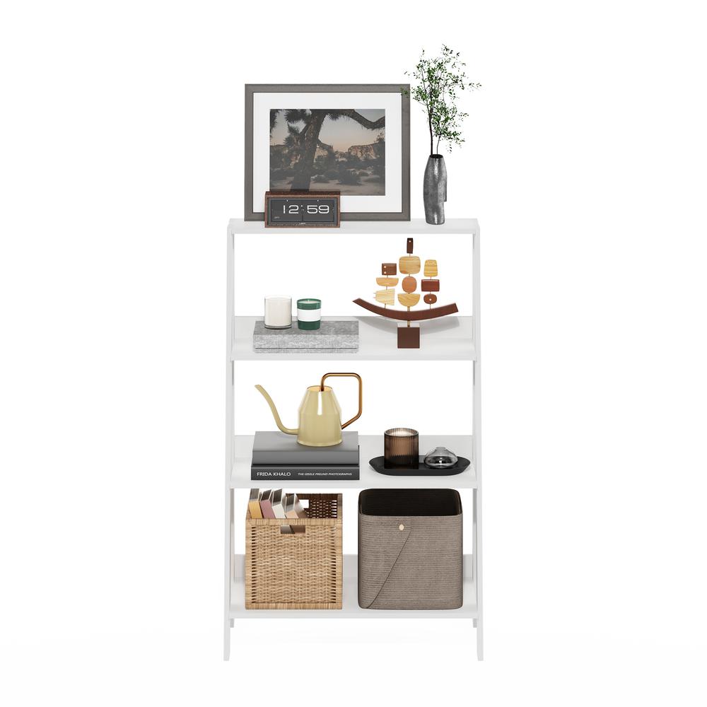 Ladder Bookcase Display Shelf, 4-Tier, White. Picture 4